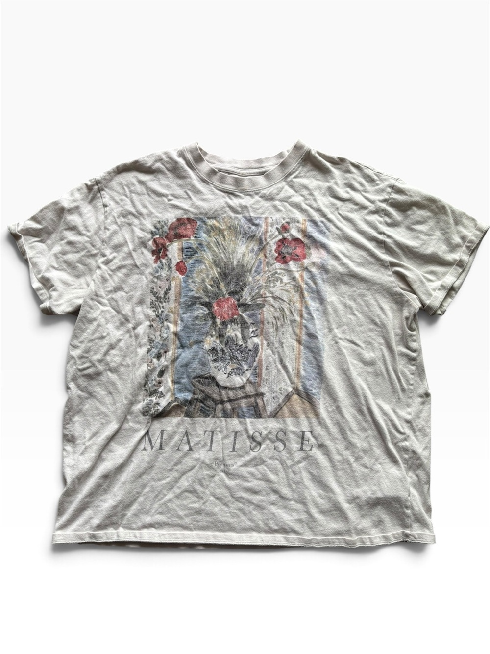 Abercrombie & Fitch Beige Oversized Matisse Floral Print Tee XL Vintage Graphic